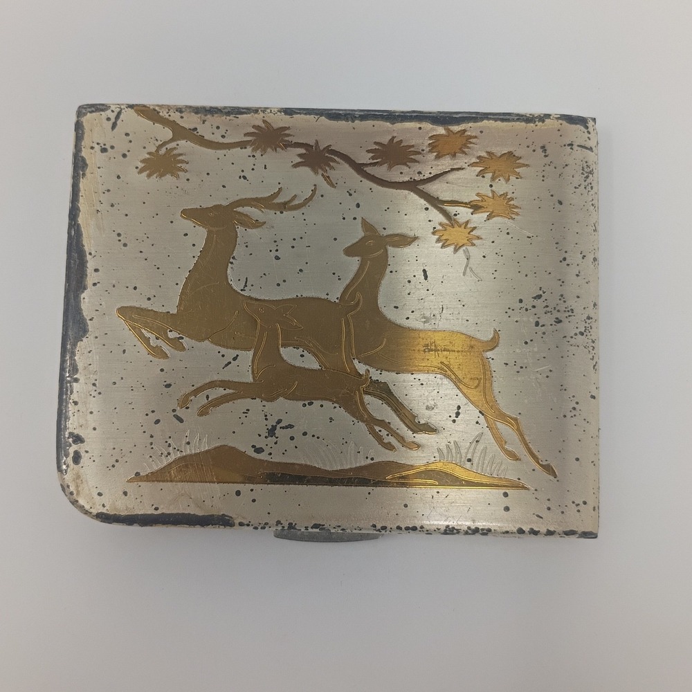 Vintage Elgin American Gold Leaping Deer Powder Compact with Original Insert
